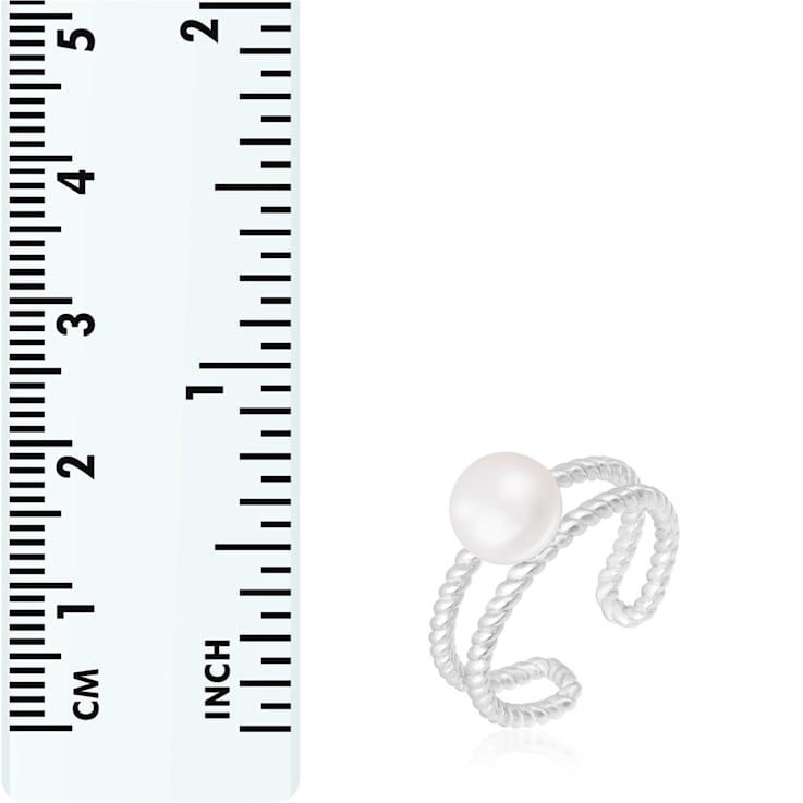White Cultured Freshwater Pearl Rhodium Over Silver Ring