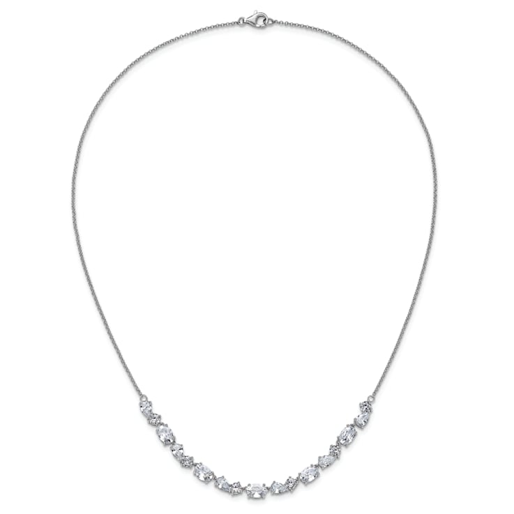 Rhodium Over Sterling Silver Polished Fancy Cubic Zirconia Necklace