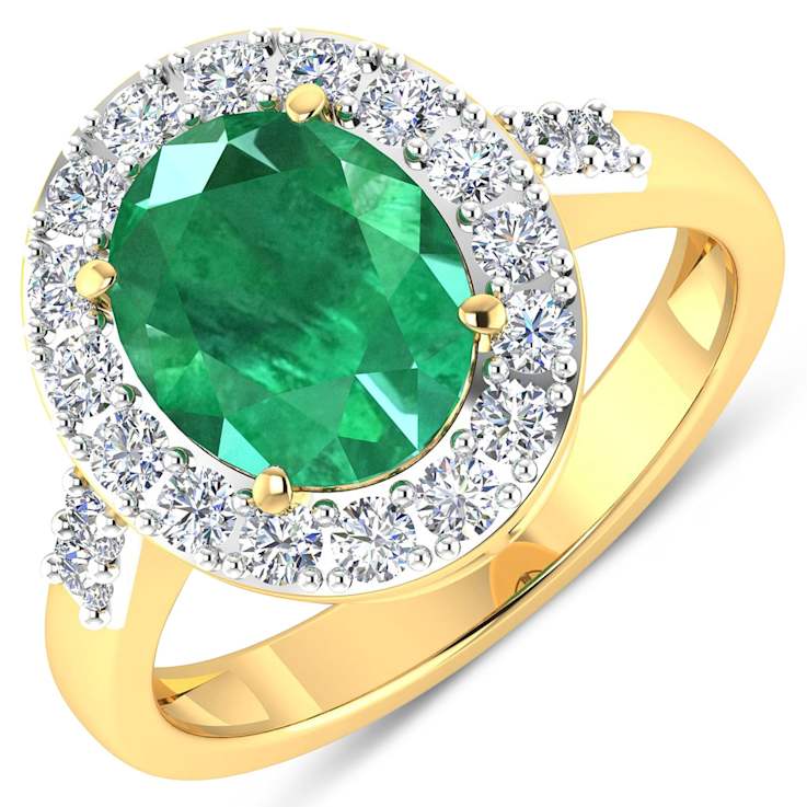 2.63ctw Green Emerald and Diamond 14K Yellow Gold Halo Ring