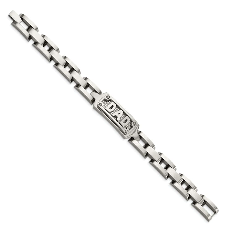 Stainless Steel Polished and Textured DAD 8.5-inch Bracelet