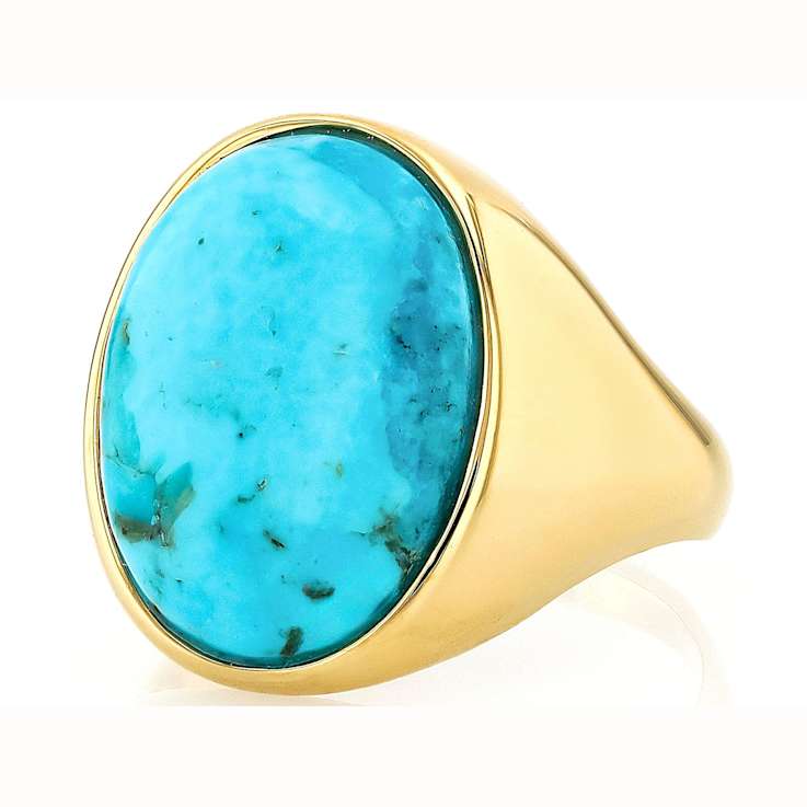 Turquoise Solitaire Dome Ring In 18K Gold Over Sterling Silver 18x13mm