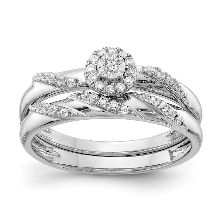 Rhodium Over 14K White Gold Diamond Trio Engagement Ring 0.12ctw