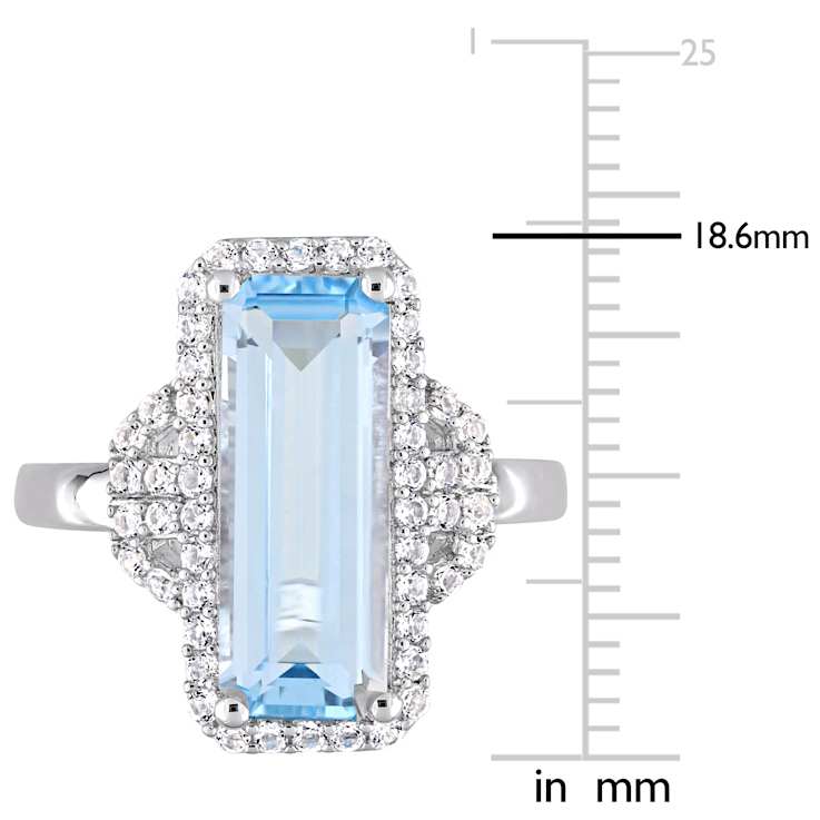 4.25ctw Sky Blue and White Topaz Halo Ring in Sterling Silver