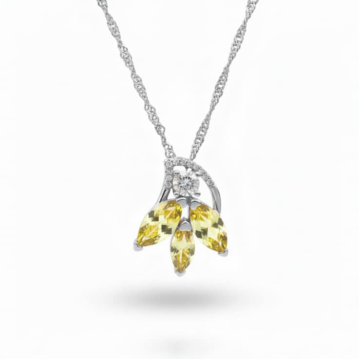 Marquise Shape Yellow Citrine Sterling Silver Pendant with Chain