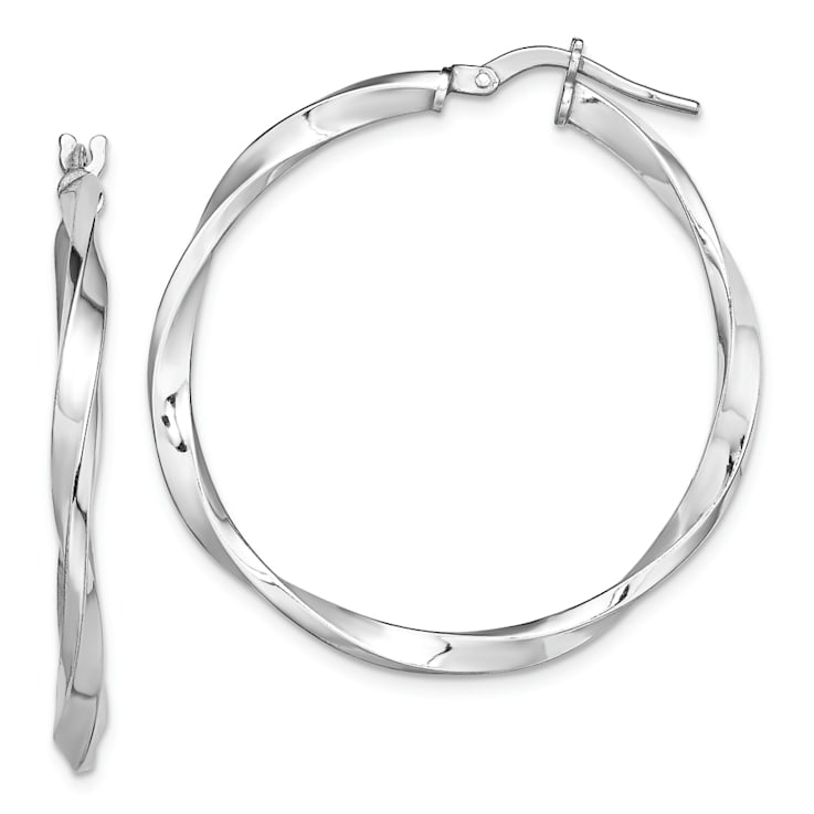 Rhodium Over Sterling Silver Polished Twisted 2.5x30mm Hoop Earrings