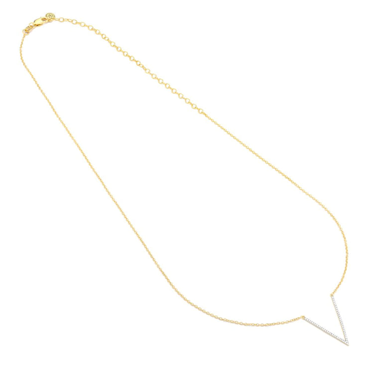Diamond Accent V-Pendant Necklace In 14K Gold Over Sterling Silver