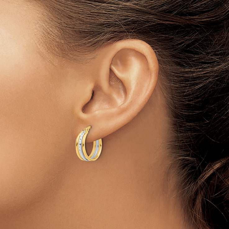 14k Yellow Gold and 14k White Gold 11/16" Polished and Diamond-Cut
Fancy Hoop Earrings