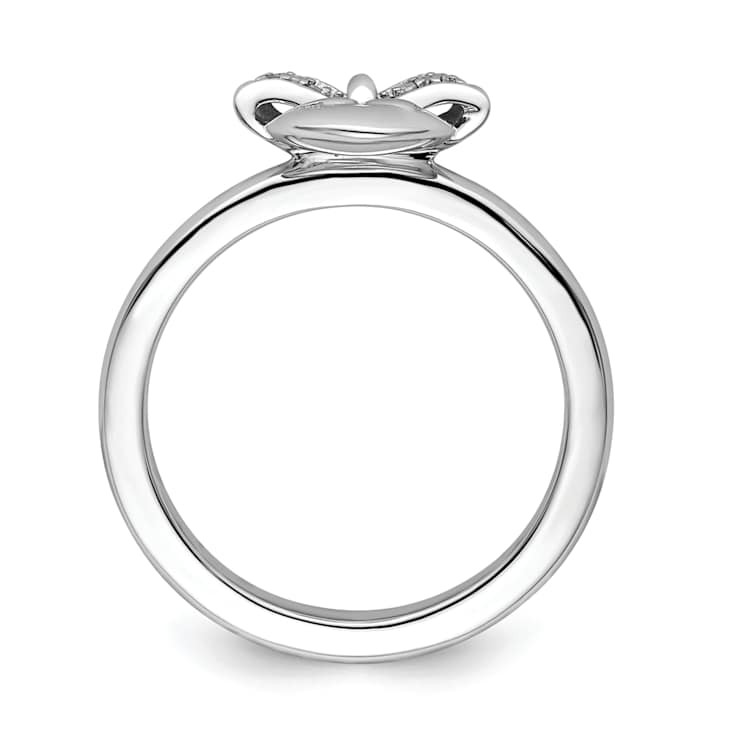 Rhodium Over Sterling Silver Stackable Heart with Bow Diamond Ring