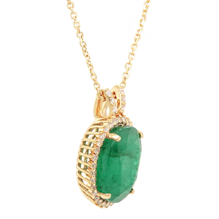 6.35 Ctw Emerald and 0.32 Ctw White Diamond Pendant in 14K YG