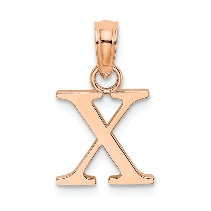 14k Rose Gold Polished Block Letter X Initial Pendant