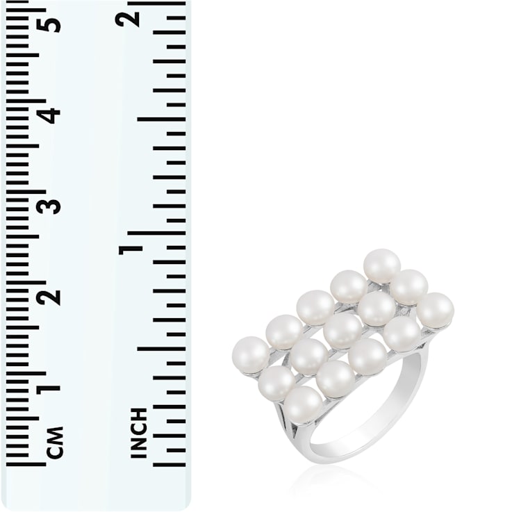 White Cultured Freshwater Pearl Rhodium Over Silver Ring