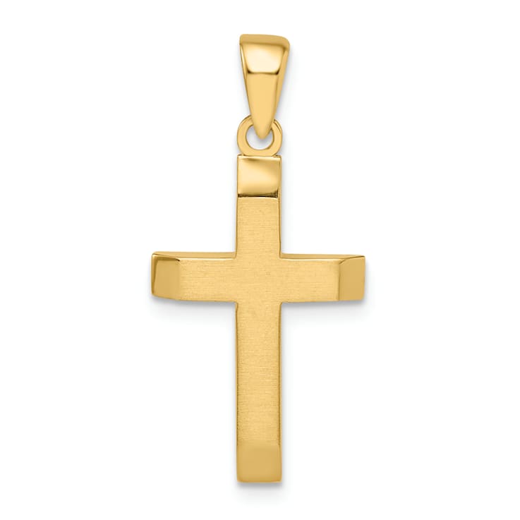 14k Yellow Gold Satin and Polished Beveled Small Latin Cross Pendant