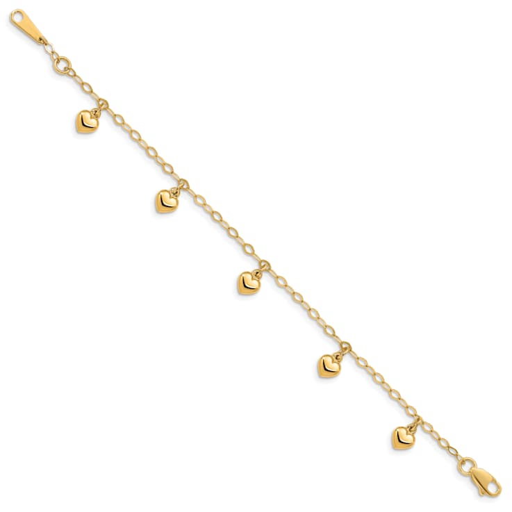 14K Yellow Gold Child's Puffed Heart Charm Bracelet