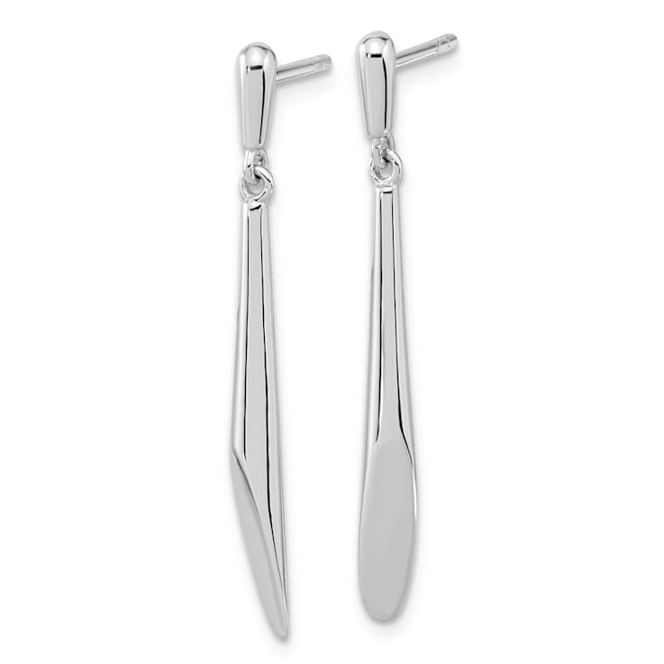 Rhodium Over Sterling Silver Polished Bar Dangle Post Earrings