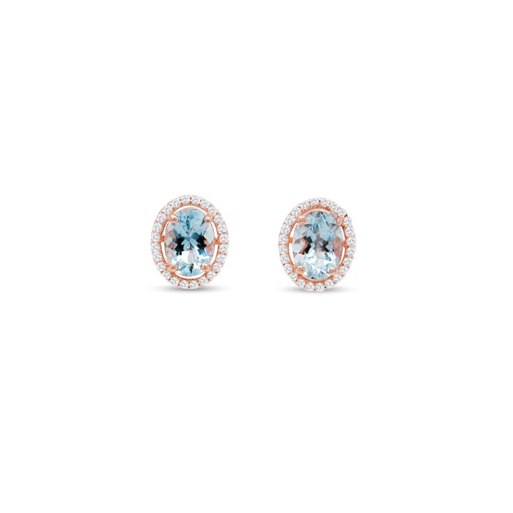 Aquamarine and CZ 1.87 Ctw Oval 18K Rose Gold Over Sterling Silver Studs
Earrings Jewelry