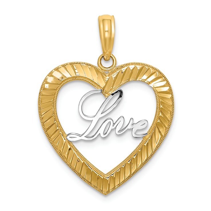 14k Two-tone Gold Diamond-Cut Love Heart Pendant