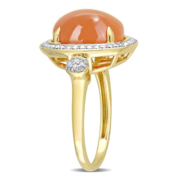 Orange Moonstone and Diamond 14K Yellow Gold Ring 5.04ctw