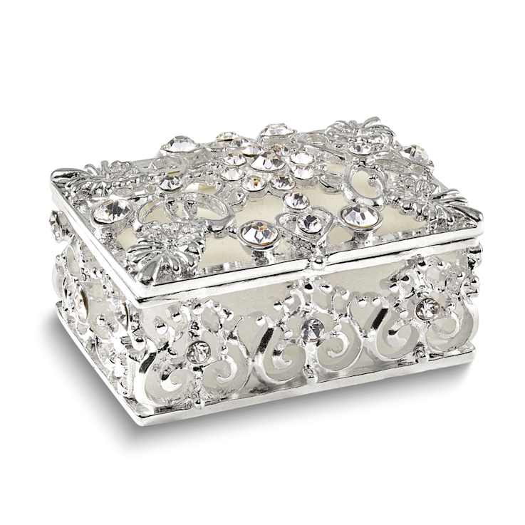 ALLURING Rectangle Silver-tone Heart Trinket Box