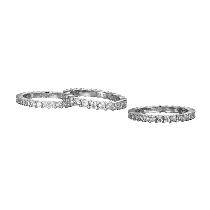 White Cubic Zirconia Rhodium Over Sterling Silver 3 Set Stackable Rings 6.11ctw