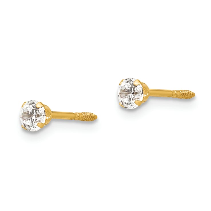 14k Yellow Gold 3mm Cubic Zirconia Stud Earrings
