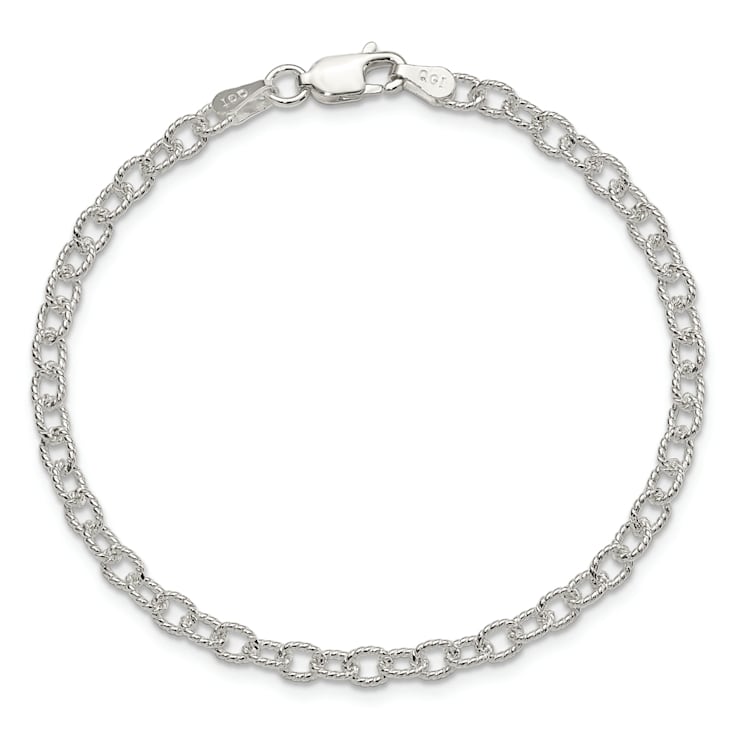 Sterling Silver 3mm Fancy Patterned Rolo Chain Bracelet