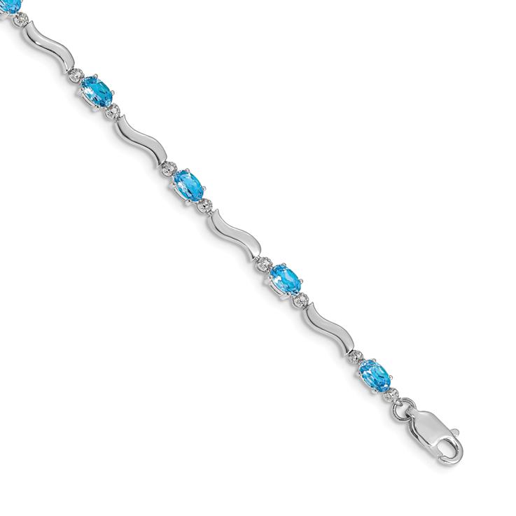 Rhodium Over 10k White Gold Fancy Diamond and Blue Topaz Bracelet