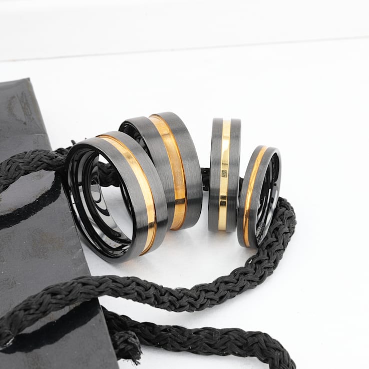 VIVALDI Black Ceramic Wedding Band With Yellow Gold Groove 8mm