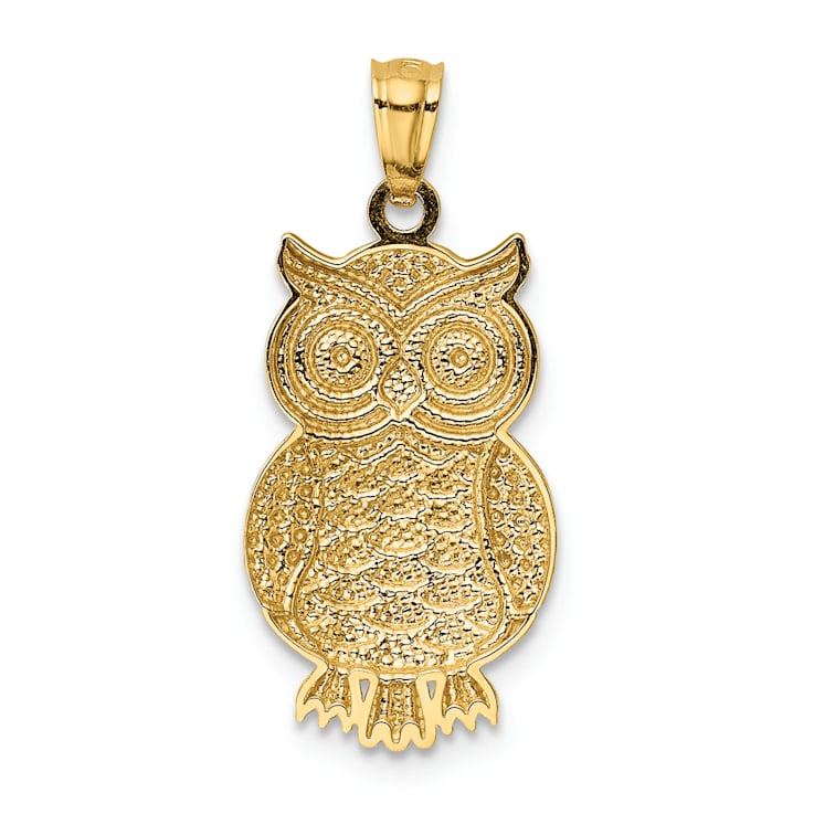14K Two-tone Gold Polished and Textured Owl Pendant