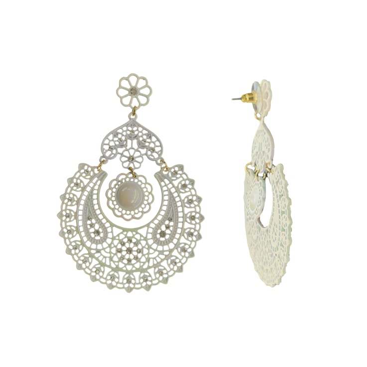 White Iridescent Filigree Drop Floral Earring