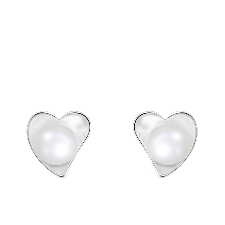 6-7mm White Cultured Freshwater Pearl Rhodium Over Sterling Silver Earrings