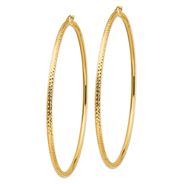 14K Yellow Gold 3 5/8" Diamond-Cut Hoop Earrings