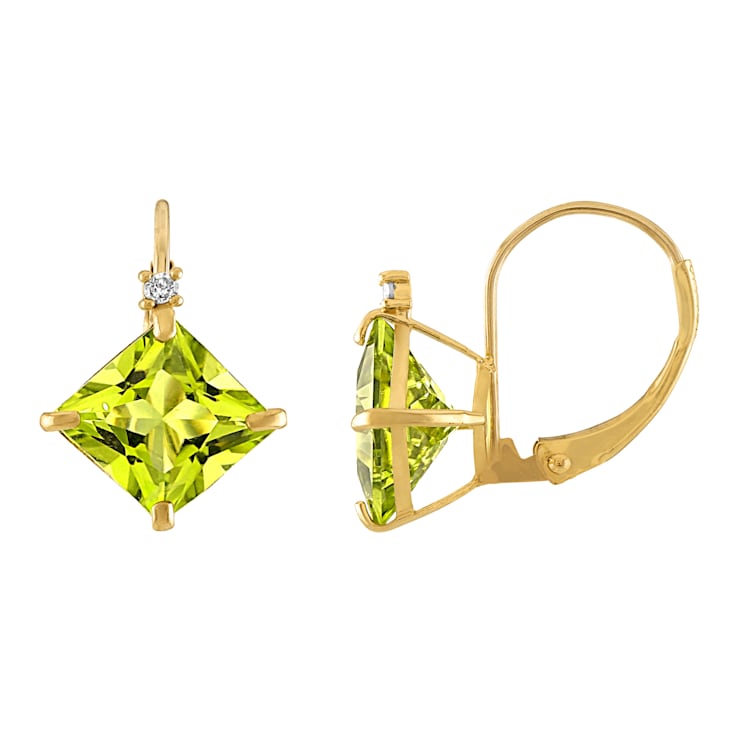 10K Yellow Gold Peridot and Diamond Princess Leverback Earrings 2.85ctw