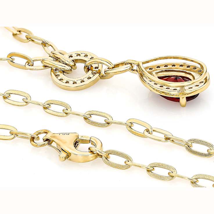 Garnet Pear And White Zircon Station Necklace In 18K Gold Over Sterling
Silver 1.74ctw