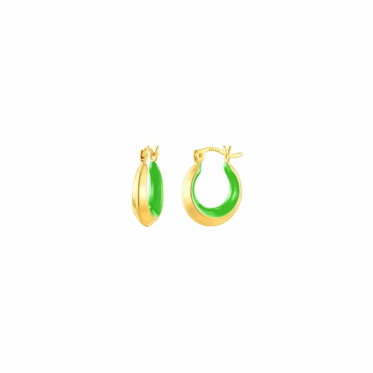 14K Yellow Gold Over Sterling Silver Petite Enamel Slope Huggie Hoops in
Neon Green