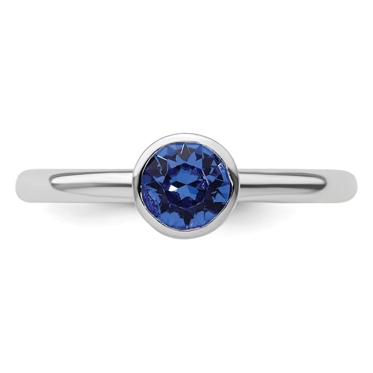 Sterling Silver Stackable Expressions High 5mm Blue Crystal Ring