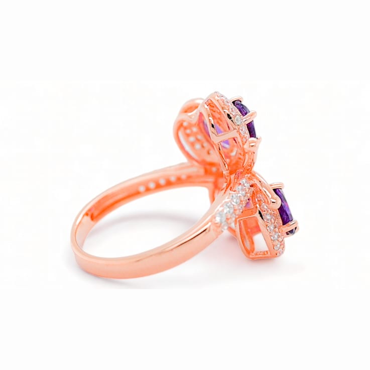 6x4mm Oval Amethyst and White CZ 18K Rose Gold Over Sterling Silver
Ring, 1.50ctw
