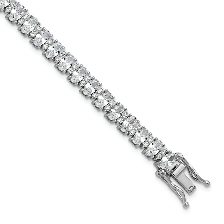 Rhodium Over Sterling Silver Polished Fancy Oval Cubic Zirconia Bracelet