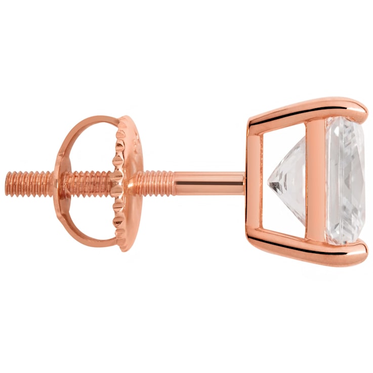 White Cubic Zirconia 14k Rose Gold Studs With Velvet Gift Box 3.00ctw