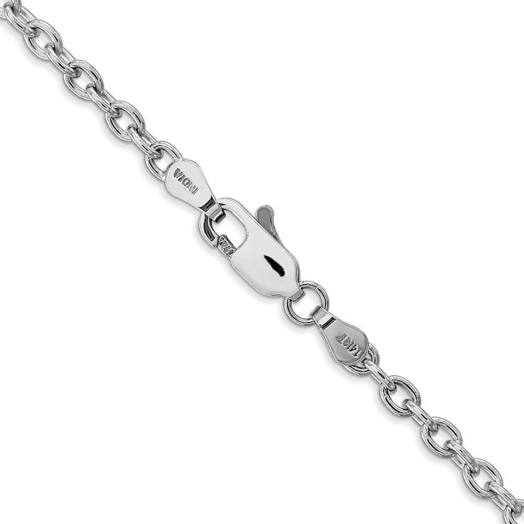 Rhodium Over 14k White Gold 3.2mm Solid Round Open Link Cable 16 Inch Chain