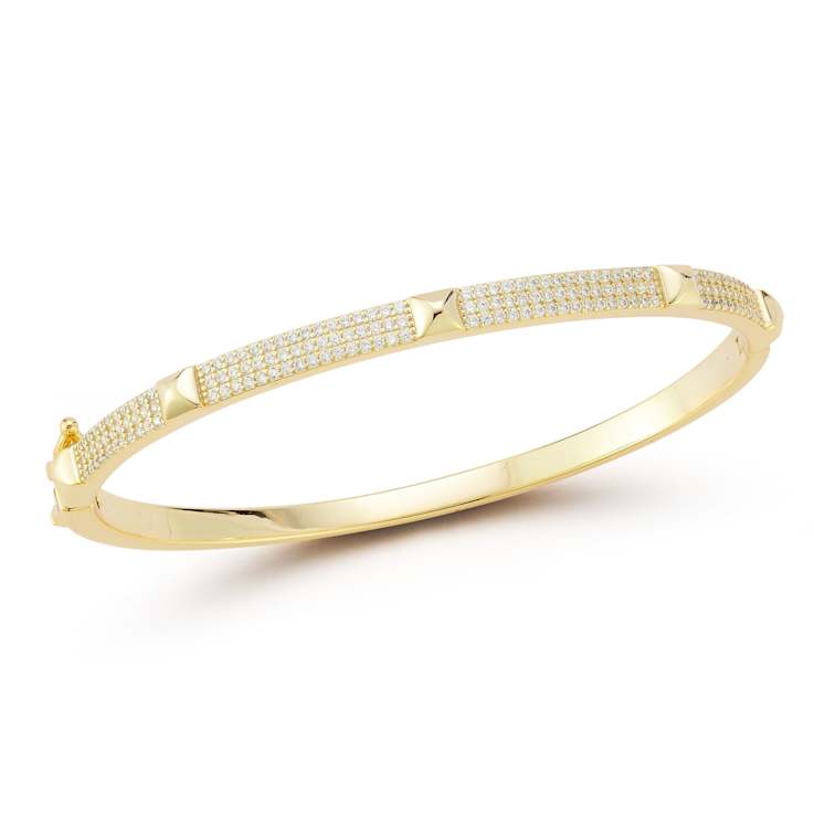 Rachel Zoe Pave CZ Nailhead Bangle Bracelet in 14K Gold Over Sterling Silver