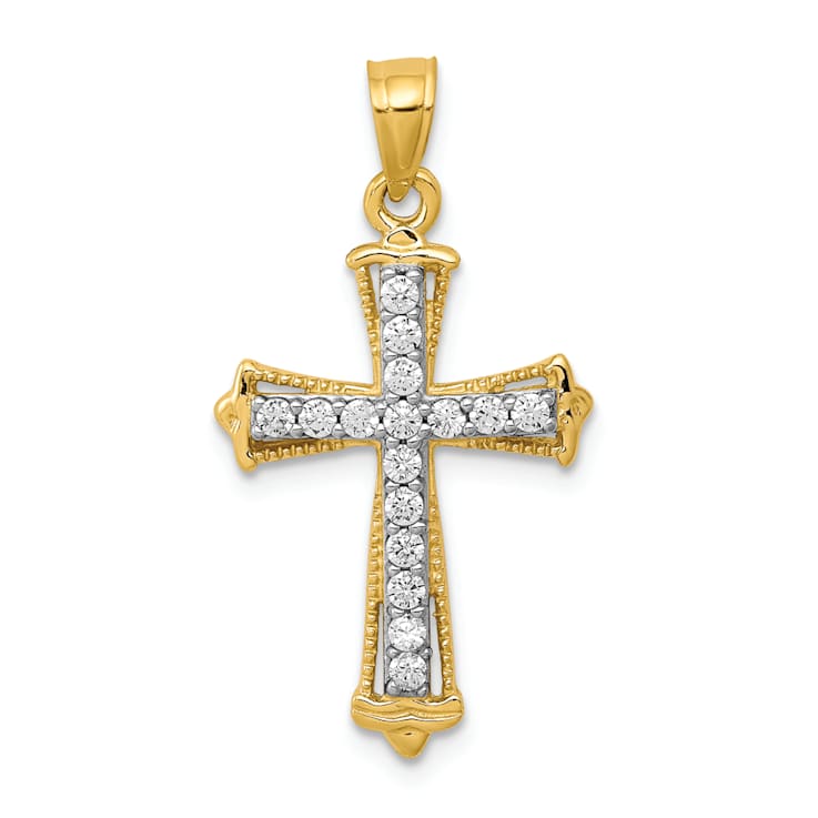 10k Yellow Gold and Rhodium Over 10k Yellow Gold Textured Cubic Zirconia
Cross Pendant