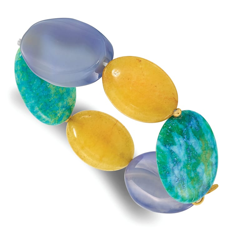 14K Yellow Gold Over Sterling Silver Agate, Jade, Serpentine Bracelet