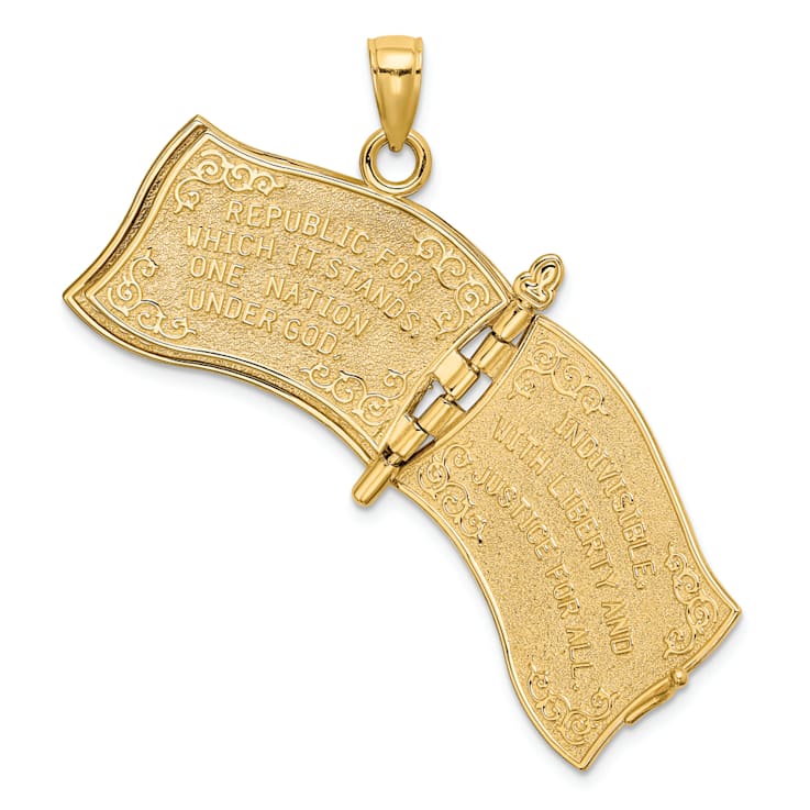 14k Yellow Gold with Enamel 3D Pledge Of Allegiance Flag Book Charm