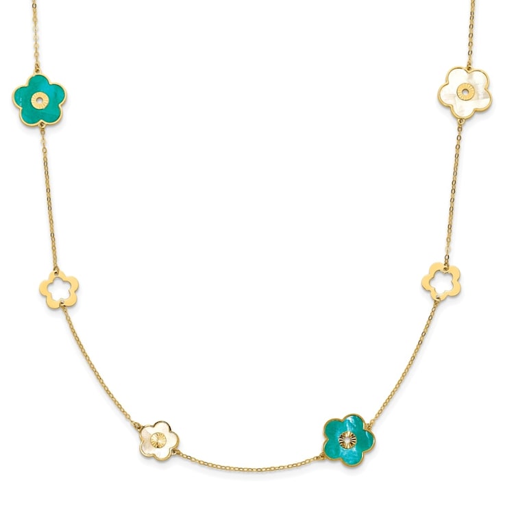 Color Blossom Necklace, Yellow Gold, White Mother-Of-Pearl And