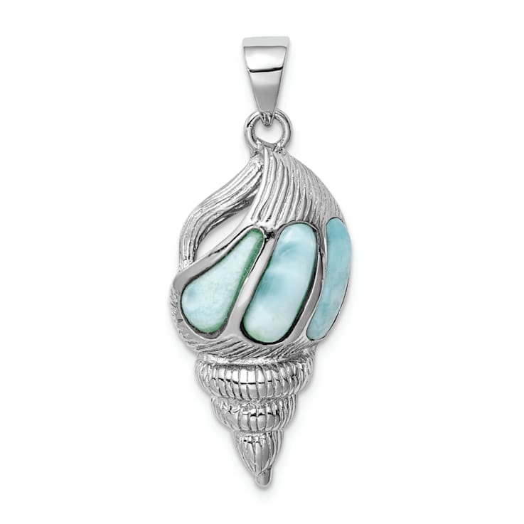 Rhodium Over Sterling Silver Larimar Shell Pendant