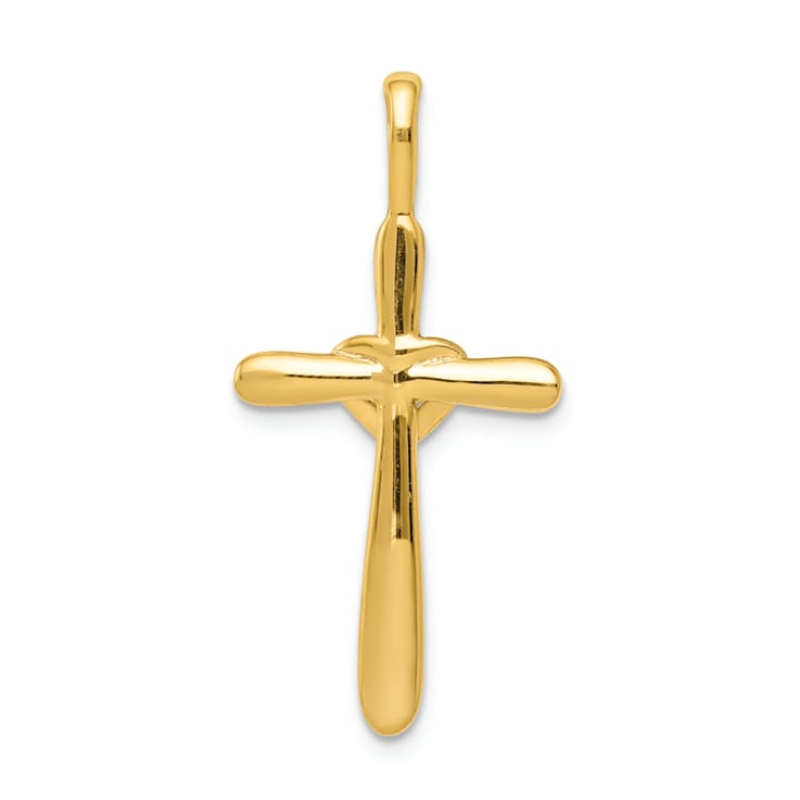10k Yellow Gold and Rhodium Over 10k Yellow Gold Diamond Cross with
Heart Pendant
