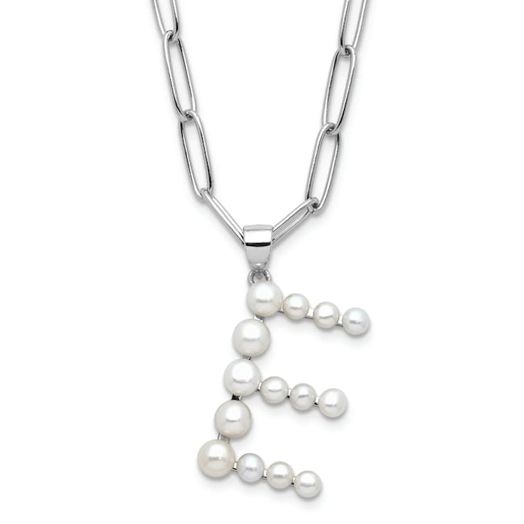 Rhodium Over Sterling Silver 3-5.5mm Freshwater Cultured Pearl LETTER E
18-inch Necklace