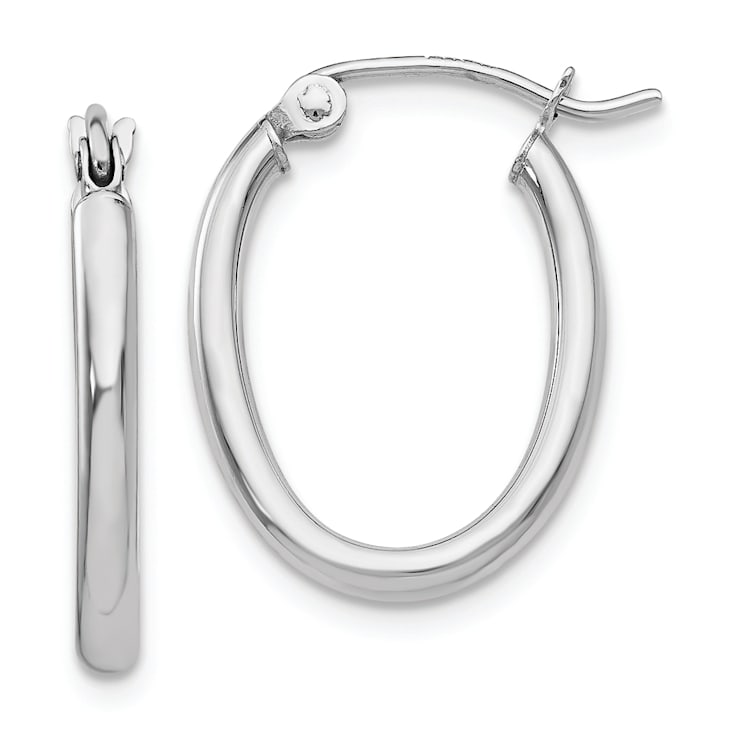 Rhodium Over 14k White Gold Polished 3/8" Oval Tube Hoop Earrings