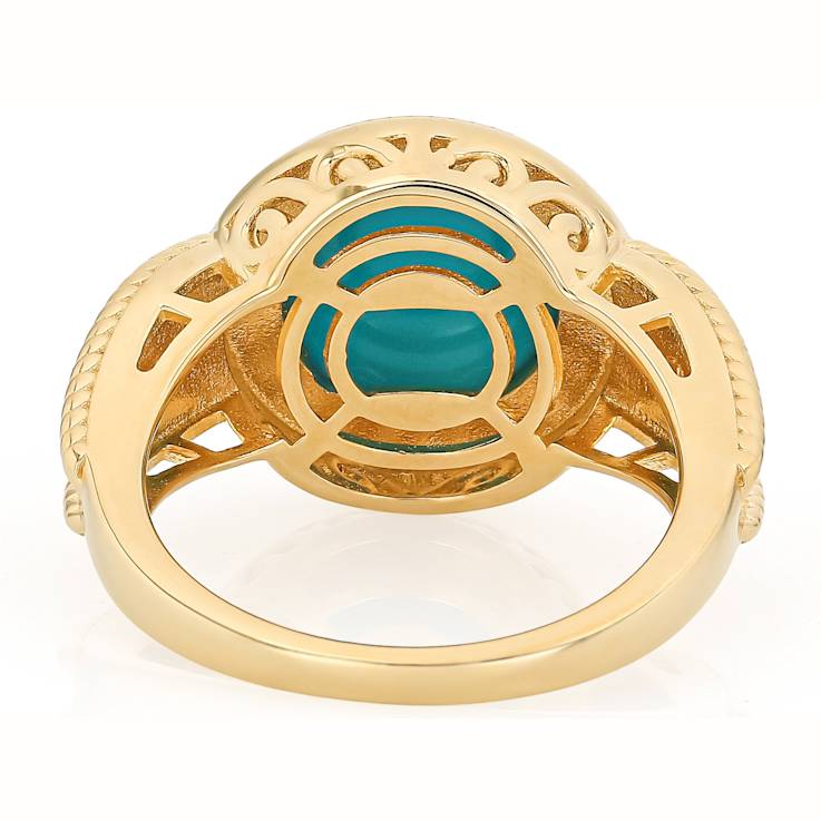 Turquoise Round Solitaire Ring In 18K Gold Over Sterling Silver 11mm