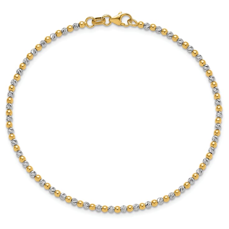 14K Two-tone Diamond-cut Beaded 7.5-inch Bracelet